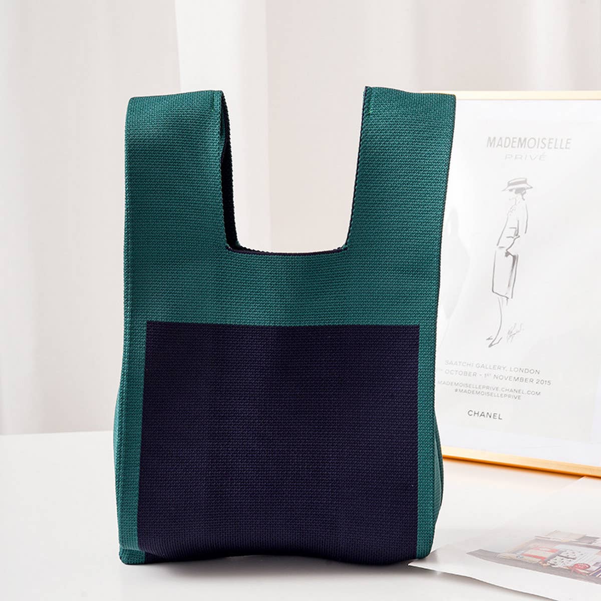 COW PATTERN CUTE KNOT WRISTLET KNITTED TOTE BAG_CWAB0880