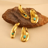 STAINLESS STEEL IRREGULAR NATURAL STONE EARRINGS_CWMM8909