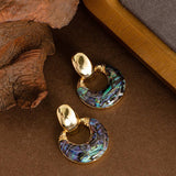 VINTAGE NATURAL OVAL BLACK SHELL EARRINGS_CWMM4321