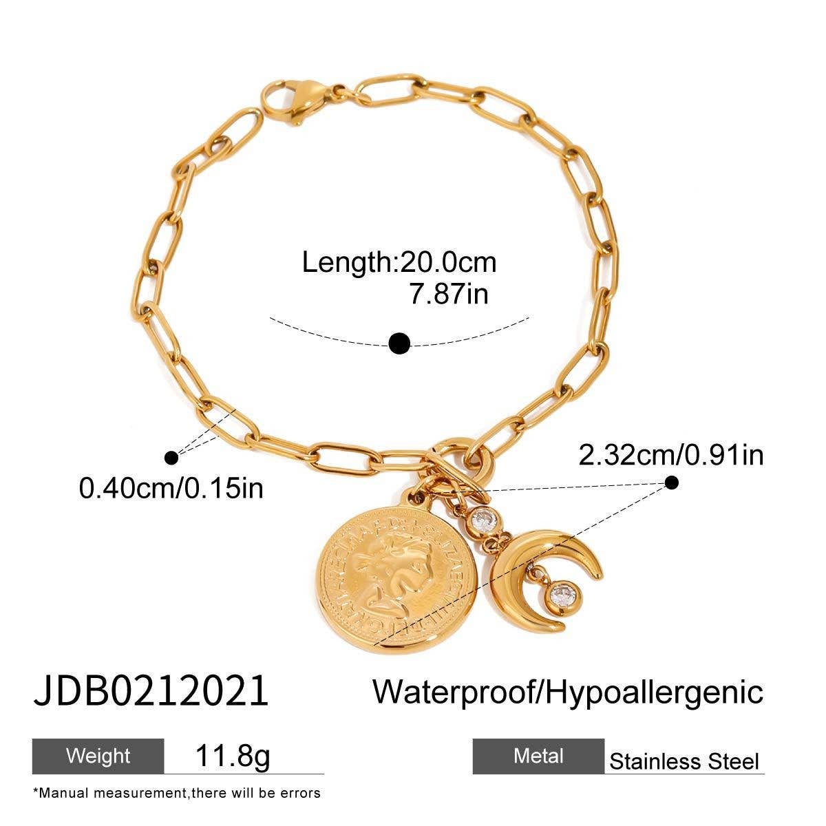 18K GOLD COIN MOON ZIRCON BRACELET TITANIUM_CWAJE4703