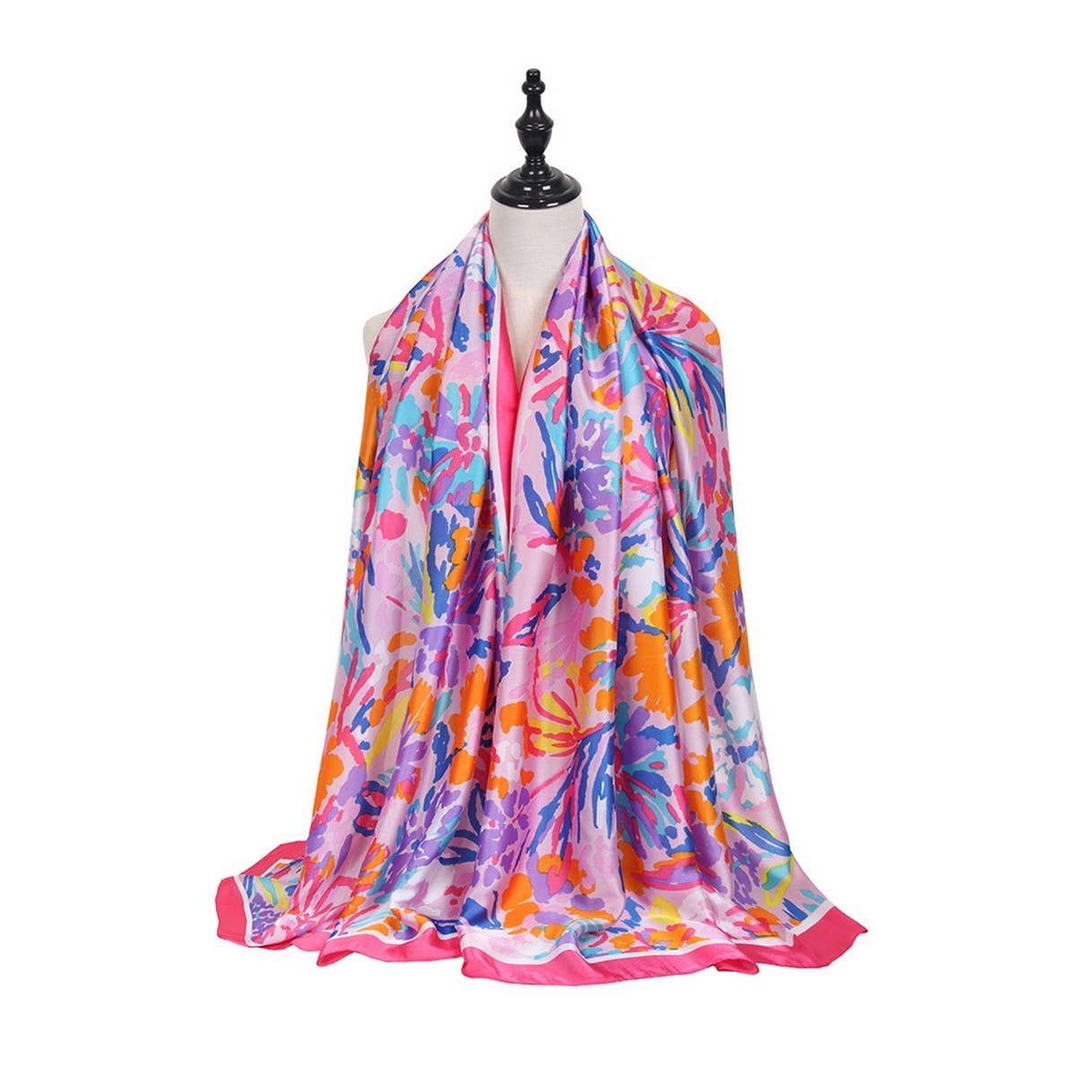 RAINBOW FLORAL SATIN SCARF SUMMER SUNPROOF WRAP_CWASC0673
