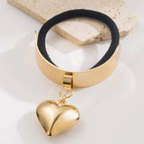 GOLD WATERDROP HEART PENDANT ELASTIC HAIR TIE_CWAHA6186