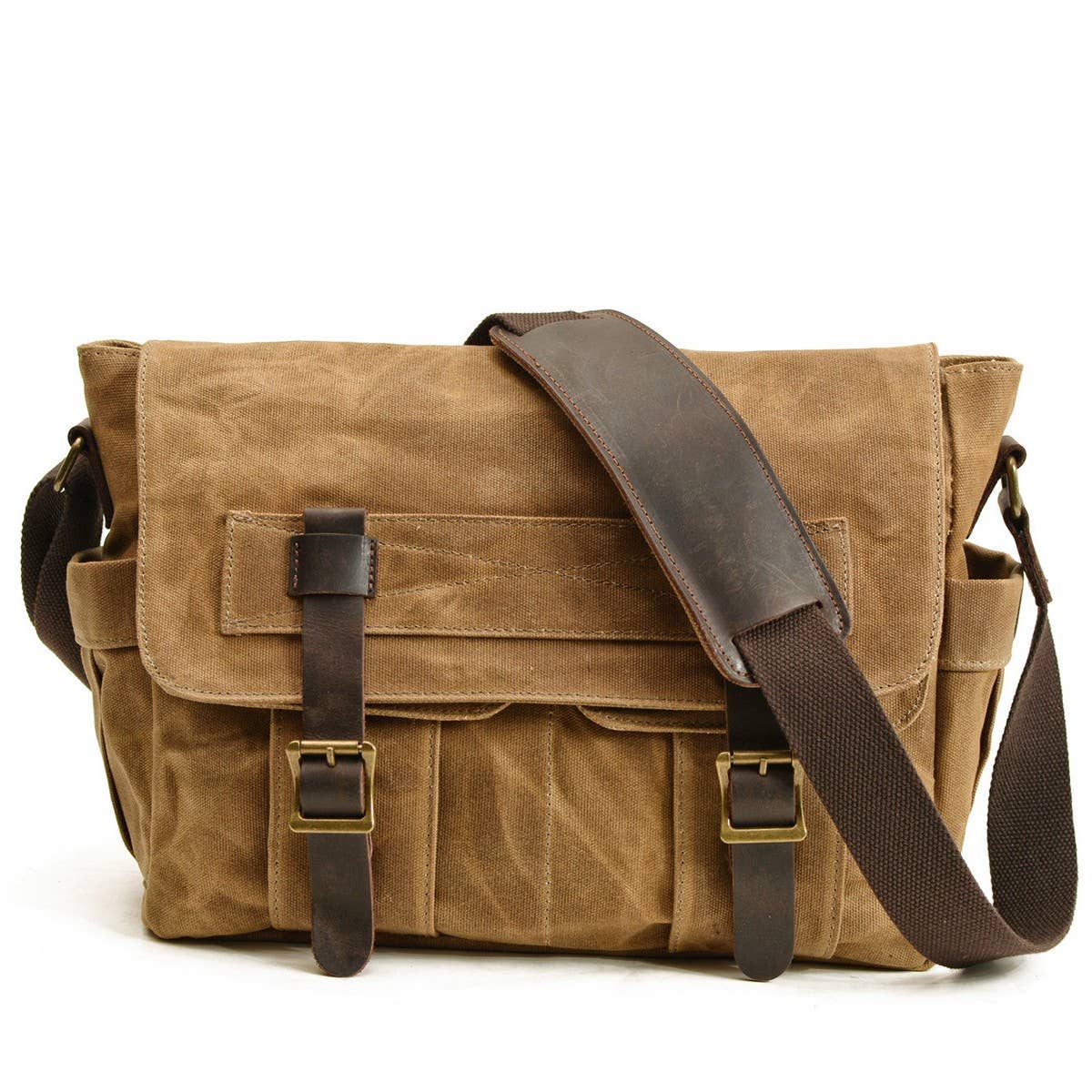 NEW WAXED CANVAS LEATHER SATCHEL FOR MEN_CWAB5561