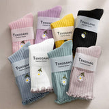 FLOWER EMBROIDERY CREW RUFFLE SOCKS WOMEN_CWMS0293