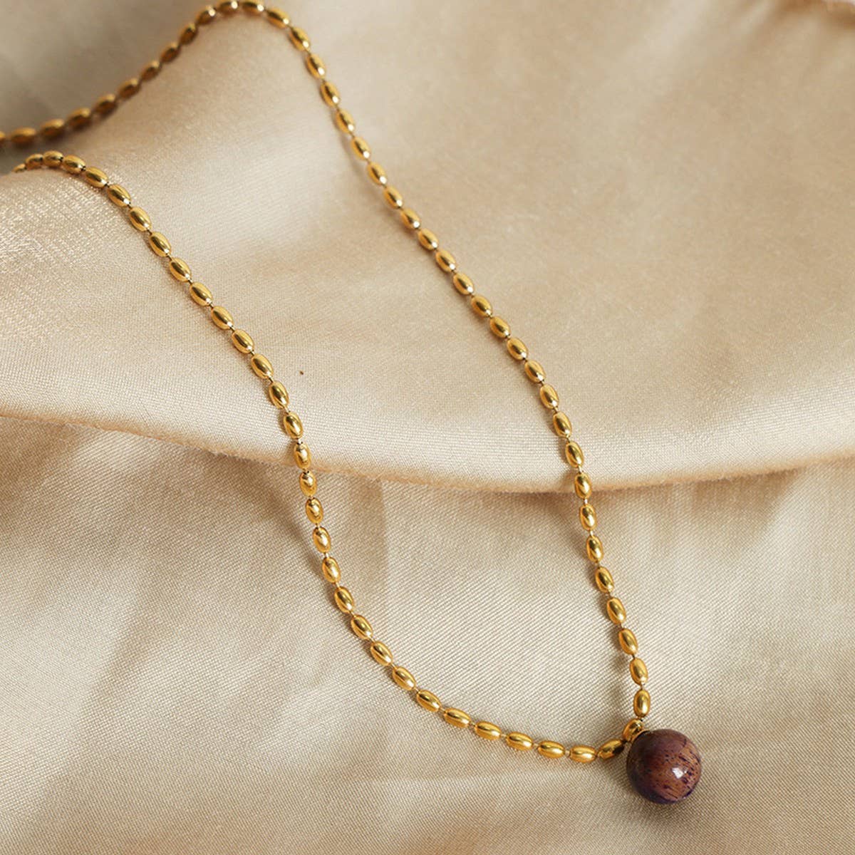 NATURAL STONE AGATE PENDANT TITANIUM STEEL NECKLAC_CWAJE1094