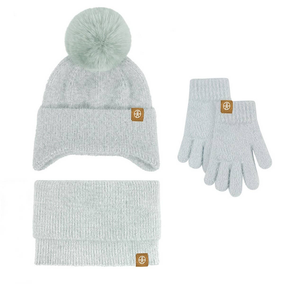 KNITTED POM POM EARMUFF HAT THREE PIECE SET_CWMM2804