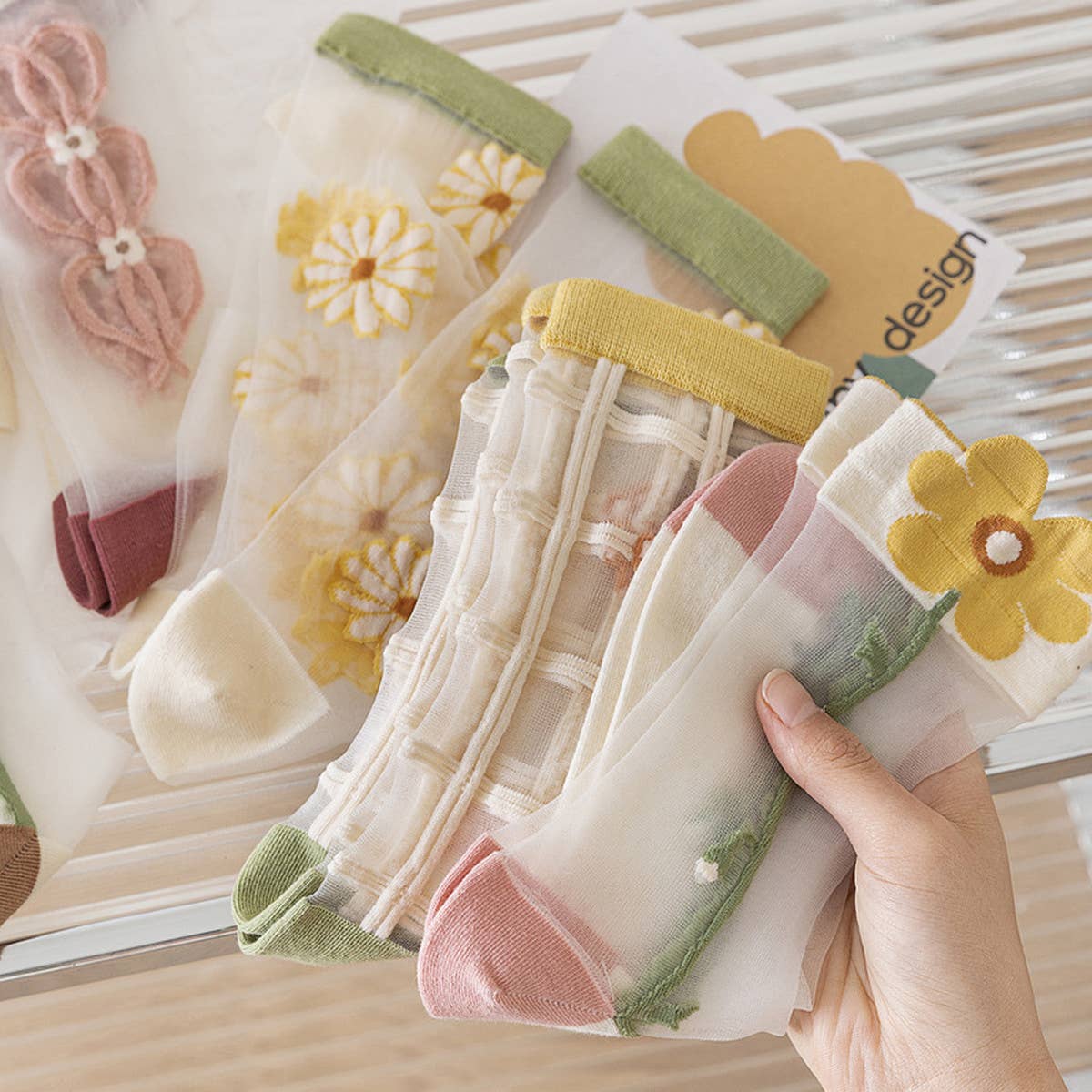 FLORAL SUMMER SHEER MESH SOCKS FOR WOMENS_CWMS0444