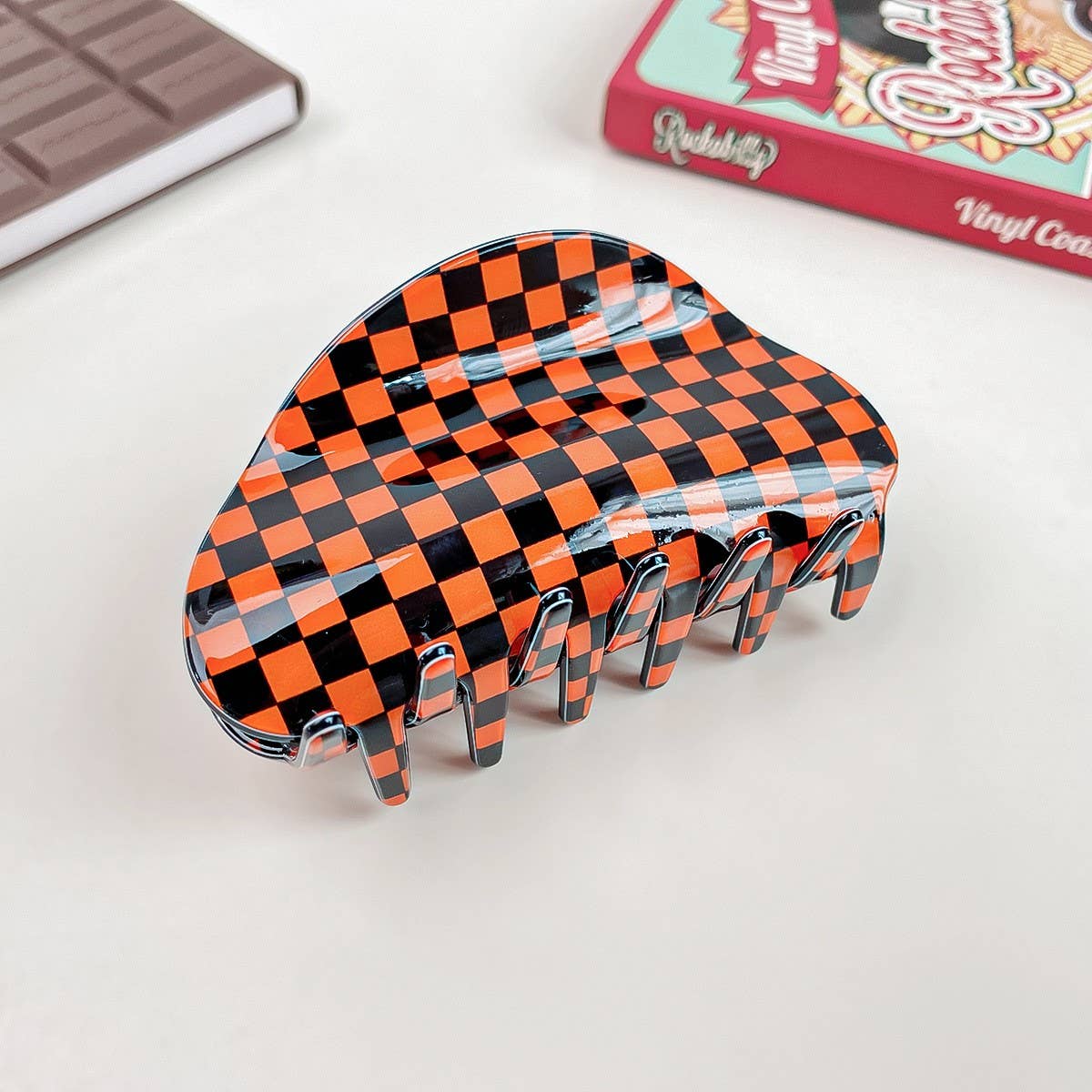 HALF CIRCLE PUMPKIN SPIDER WEB SKULL HAIR CLIP_CWAHA1442