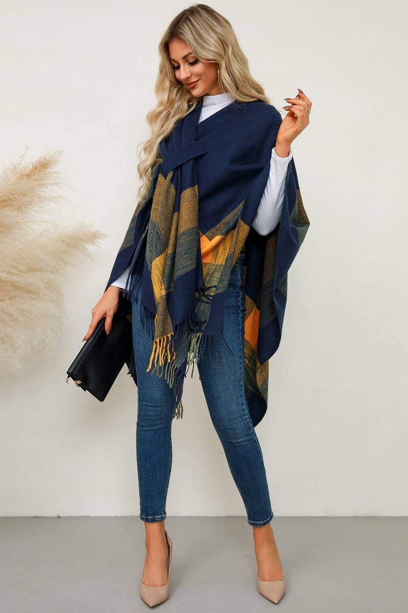 Cwoco0949_Shawl Scarf Faux Cashmere Knitted Cape Coat