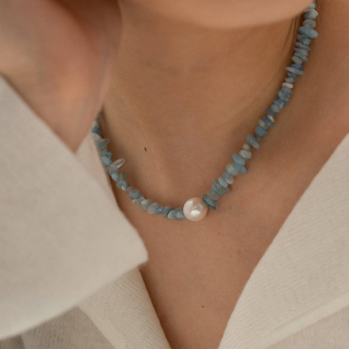 NAVY BLUE MULTIFUNCTIONAL GRAVEL PEARL NECKLACE_CWAJE1365