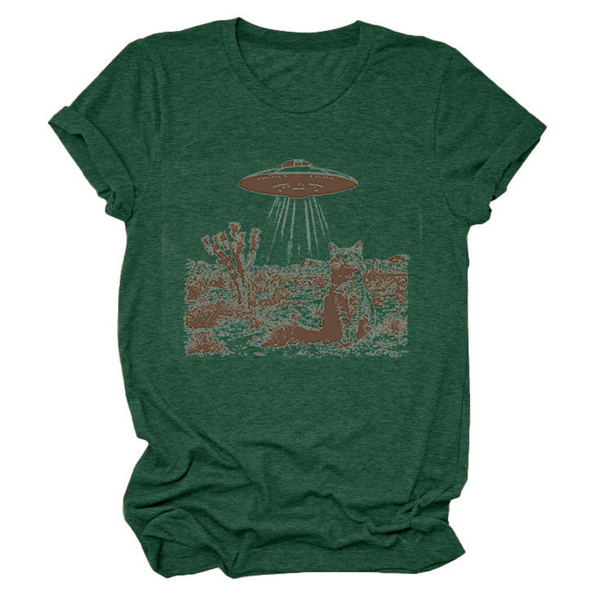 CAT AND SPACESHIP GRAPHIC TEE FOR WOMEN_CWTTS1514