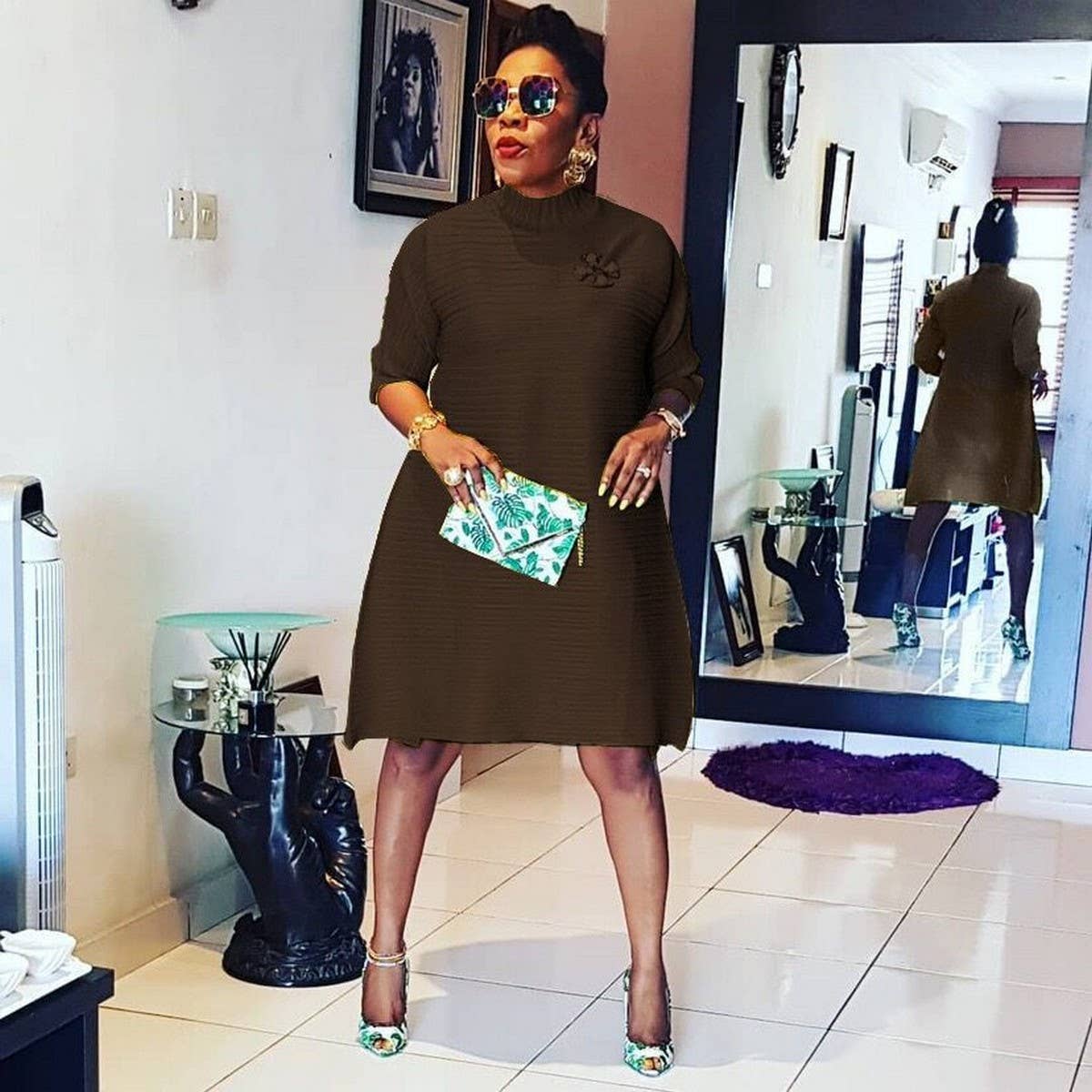 TEMPERAMENT SOLID COLOR FASHIONABLE PLUSSIZE DRESS_CWDSD6169