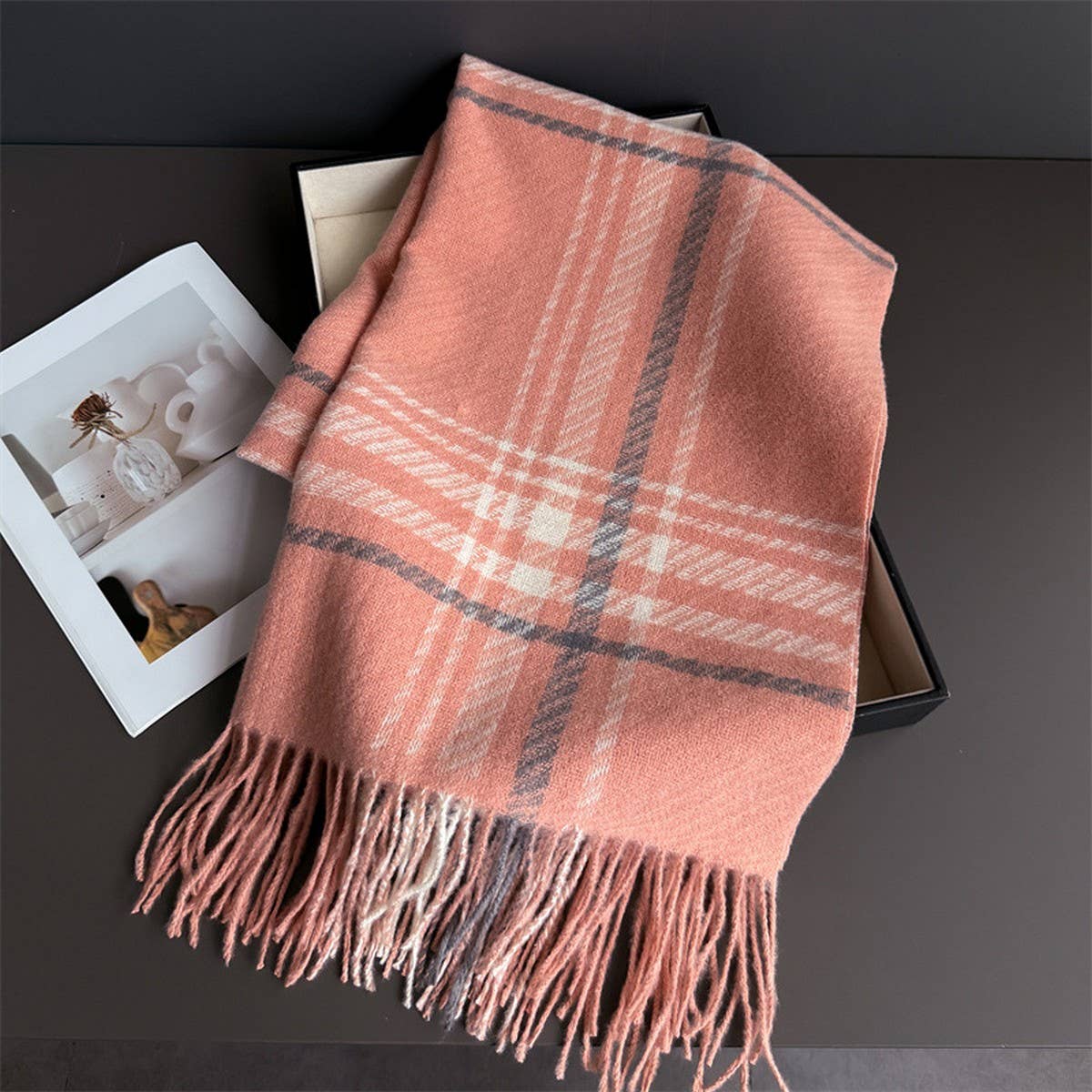 Minimal Plaid Soft Cashmere Feel Winter Scarf_Cwasc03246