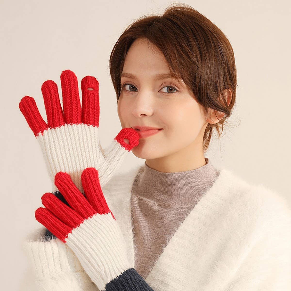 NEW WINTER LONG CONTRASTING TOUCH SCREEN GLOVES_CWAG0382