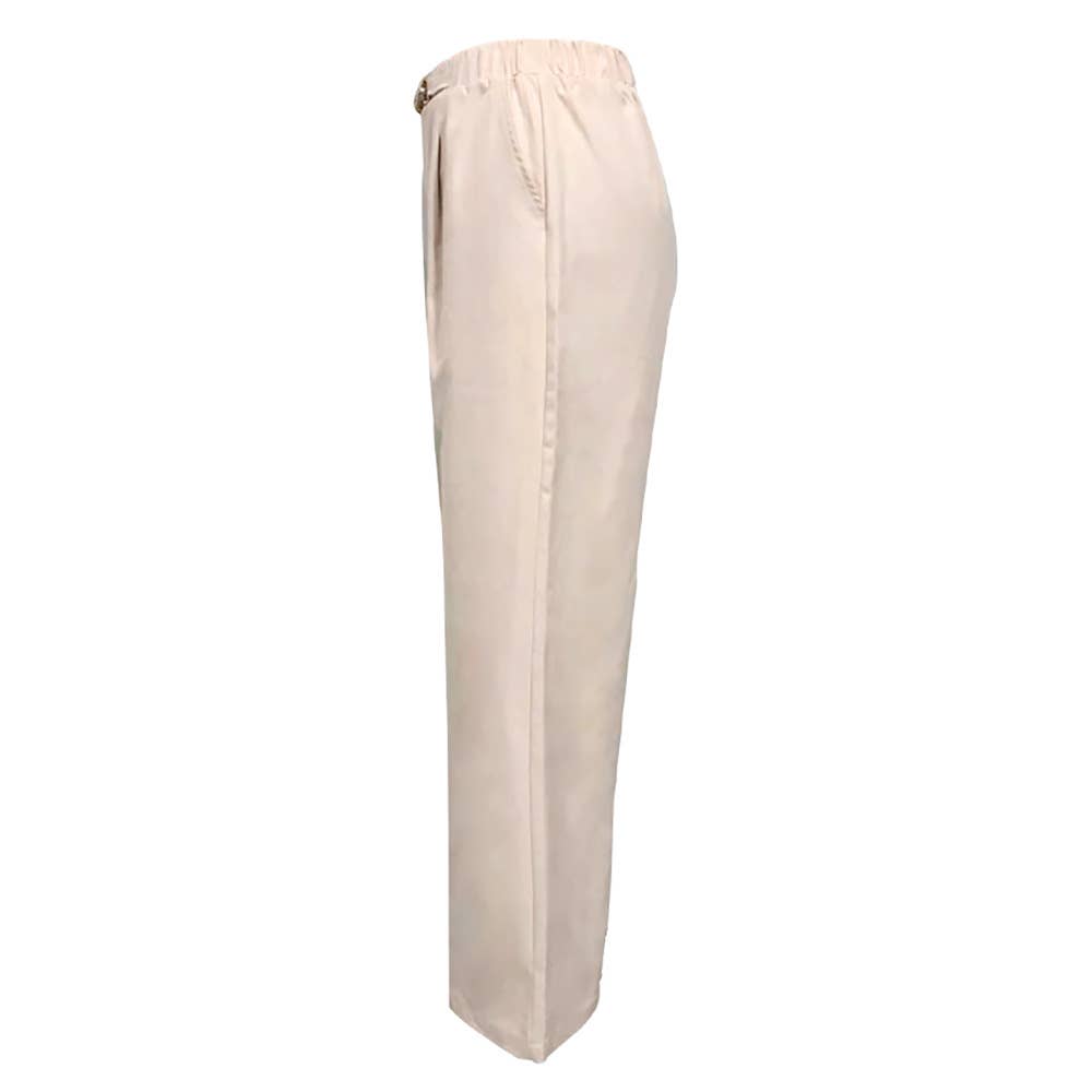 Wide Leg Pants With Half Elastic Waist