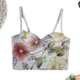 PINK FLORAL EMBROIDERED HERRINGBONE CORSET_CWMM4151