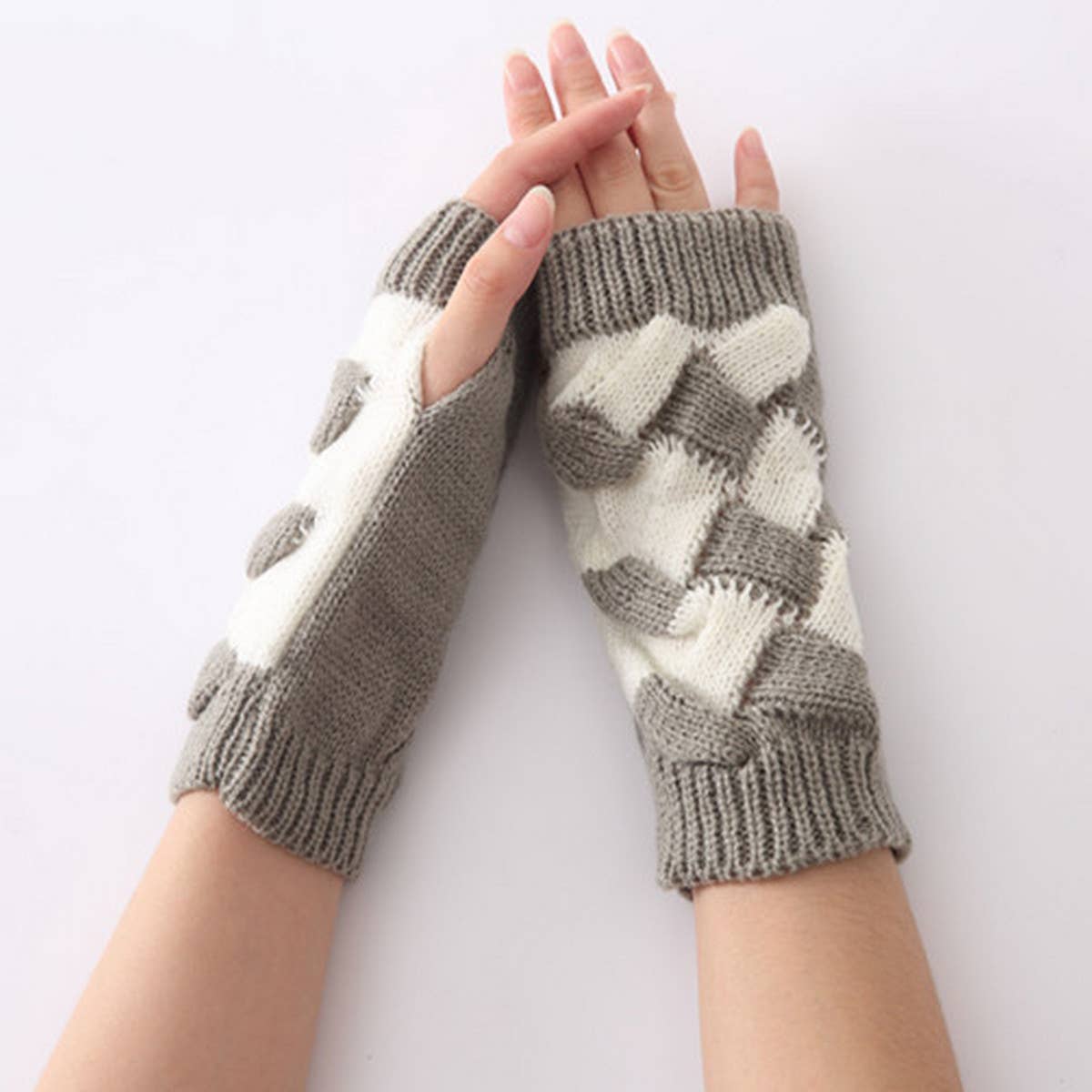 Braided Colorblock Fingerless Gloves_Cwag0114