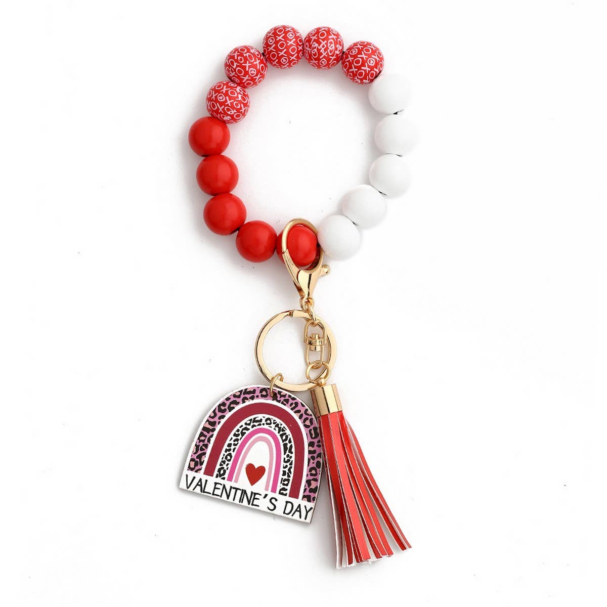 HEART WOODEN BEAD BRACELET KEYCHAIN PENDANT_CWMM6862