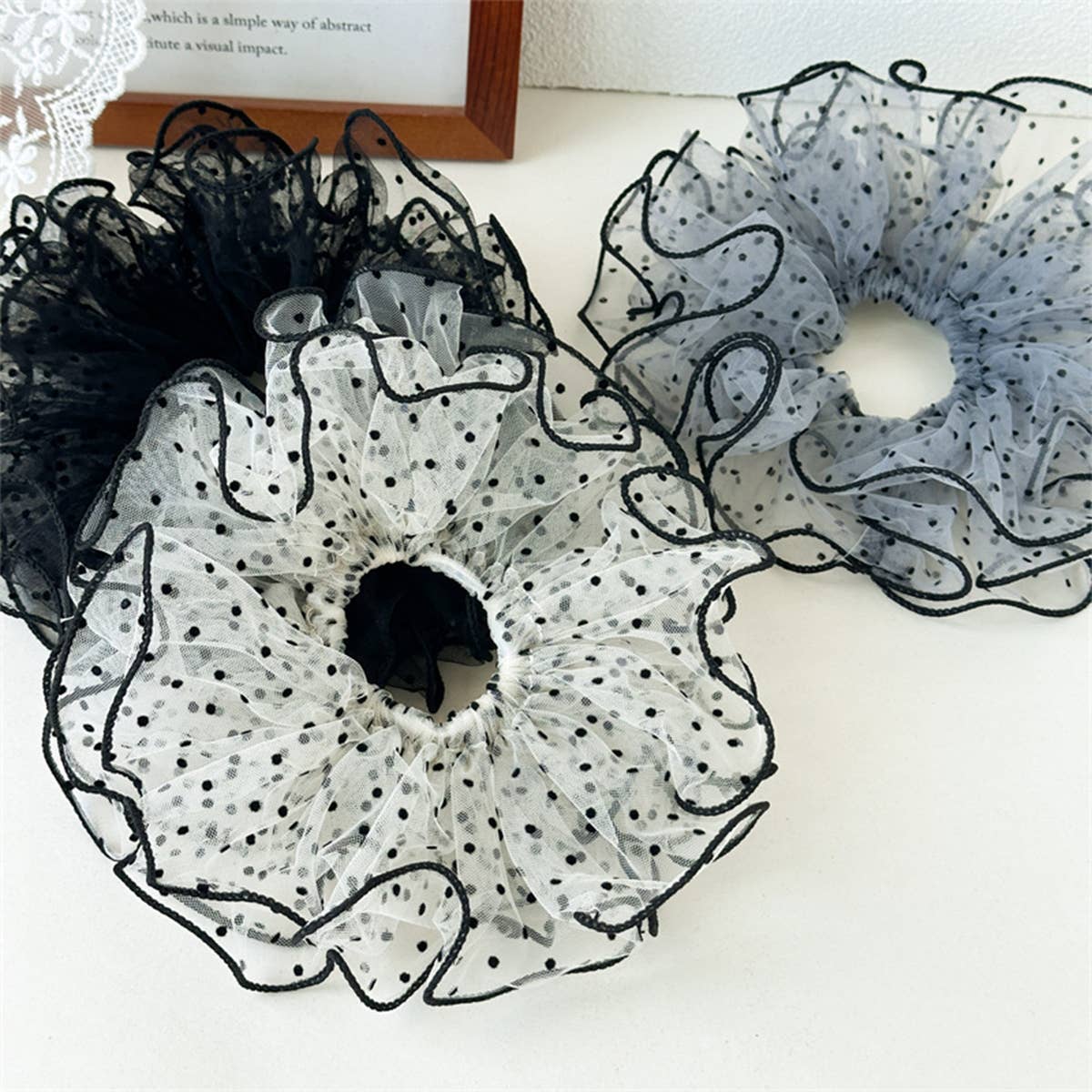 Women¡¯S Summer Dot Mesh Soft Elastic Hair Tie_Cwaha07516
