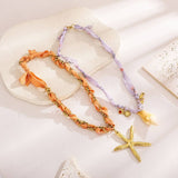 OCEAN STYLE SILK SCARF NECKLACE WITH STAR SHELL_CWMM8809