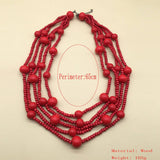 Wooden Beads Multi-Layered Red Beaded Necklace_Cwmm4970