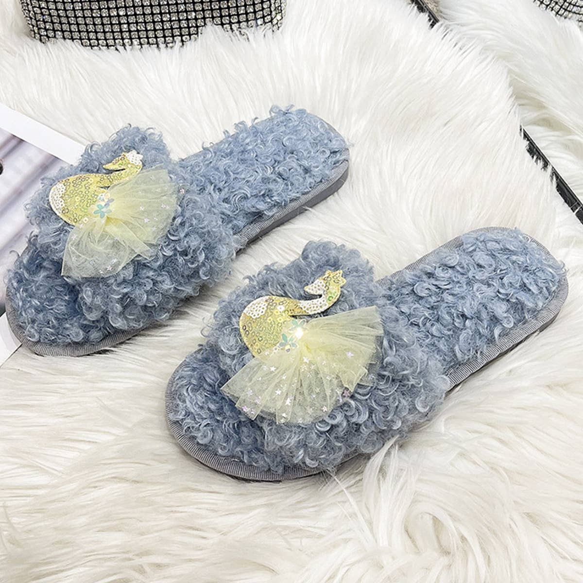 HOMEN LEISURE ROLL PLUSH OPEN TOED SLIPPERS_CWSHS0366