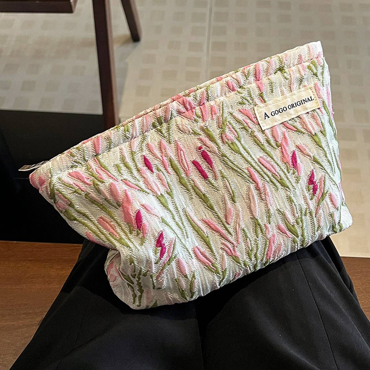 Floral Tulip Cosmetic Bag Large Travel Pouch_Cuab00645