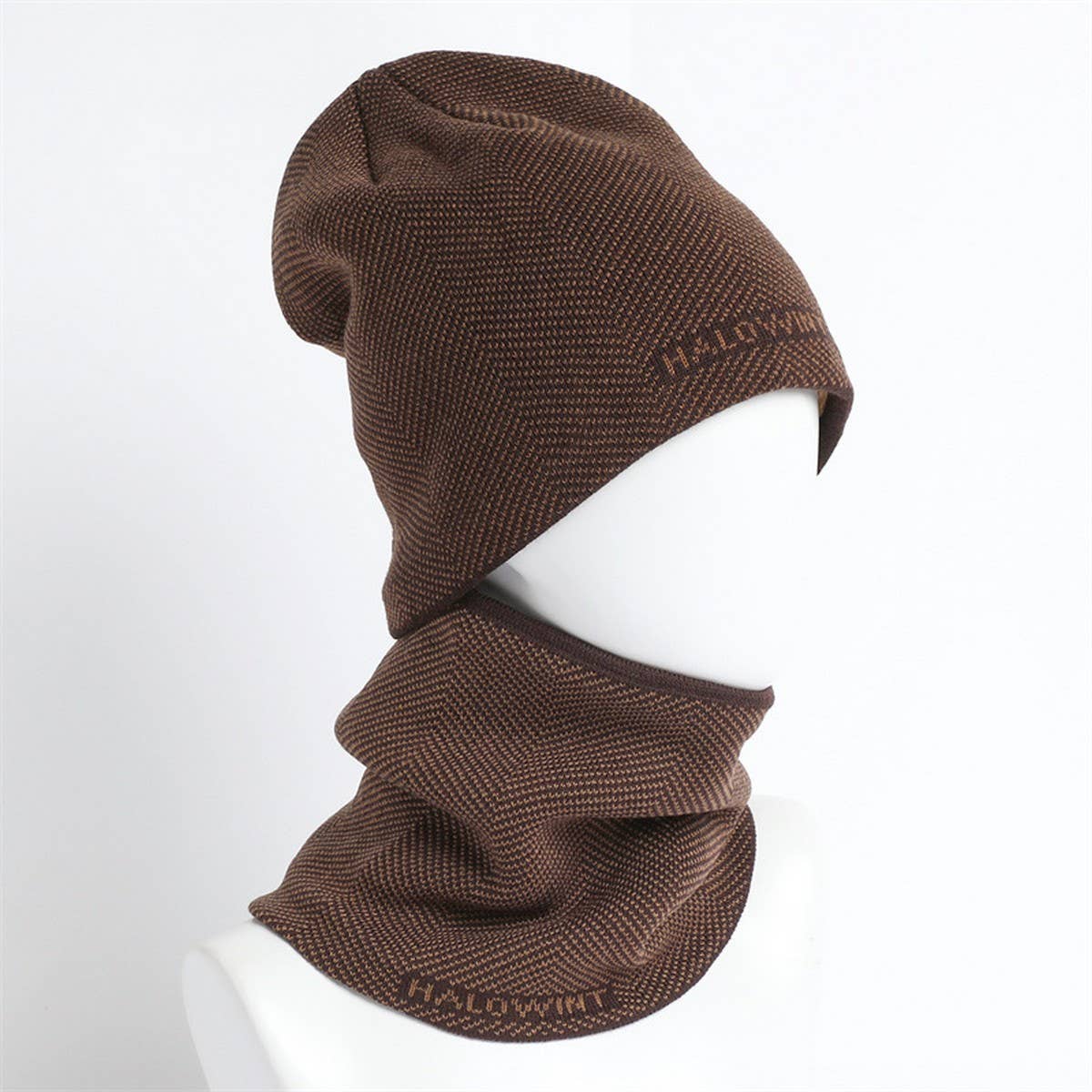 HERRINGBONE HOOD AND SCARF TWO PIECE SET_CWASC1043