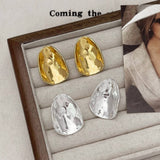 NICHE DESIGN METAL STYLE CONCAVE OVAL EARRINGS_CWAJE3121