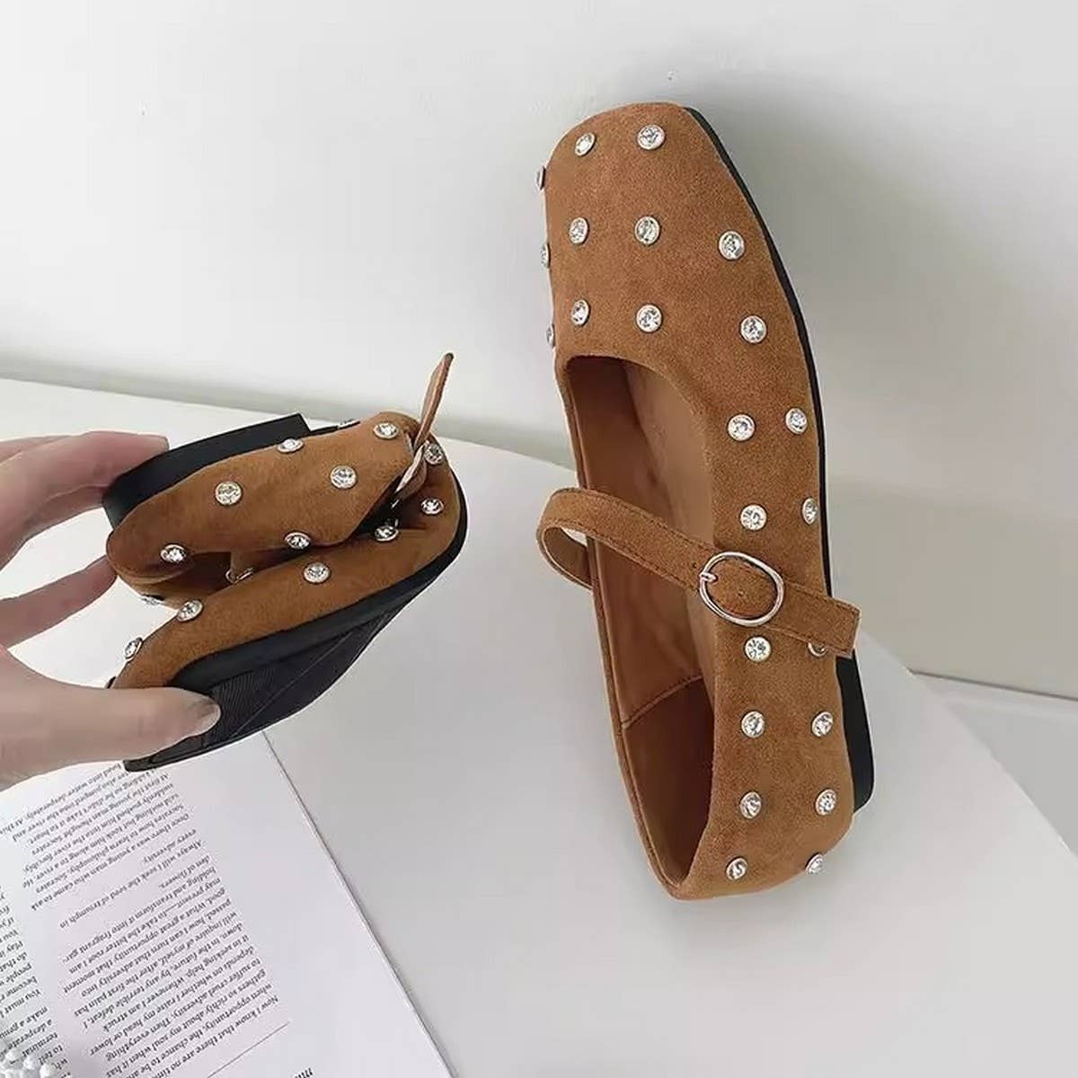 RHINESTONE FLAT MARY JANES FOR WORK STYLE_CWSHF0165