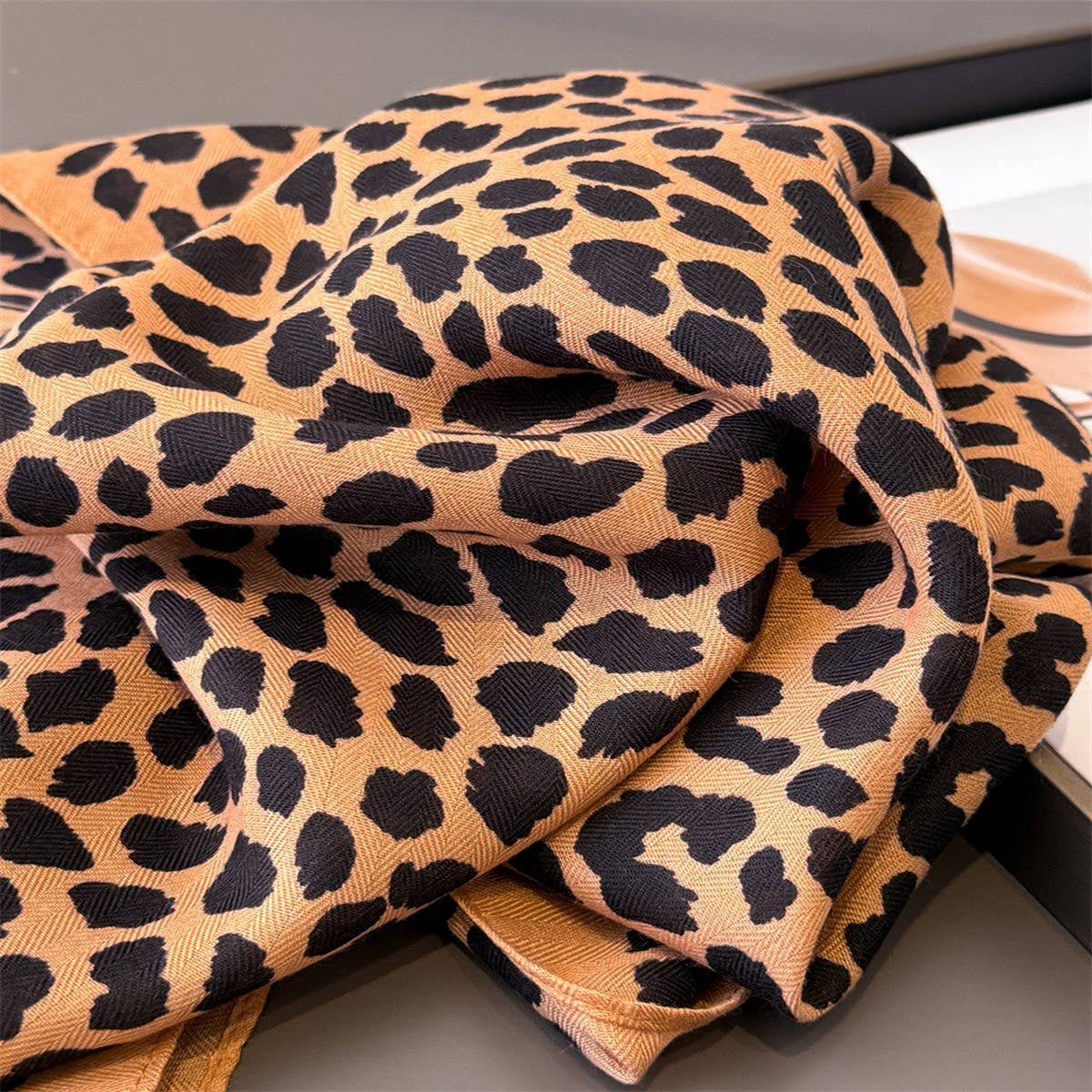 Vintage Leopard Herringbone Linen Headscarf_Cwasc03426