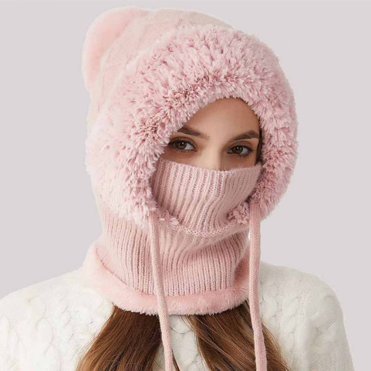 Cwah2208_Knitted Winter Fleece Outdoor Hat Neck Set