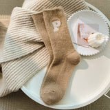AUTUMN AND WINTER WARM LETTER P MID TUBE SOCKS_CWMS1059