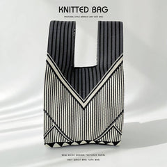 LARGE CAPACITY STRIPED KNIT SHOULDER TOTE BAG_CWAB1504