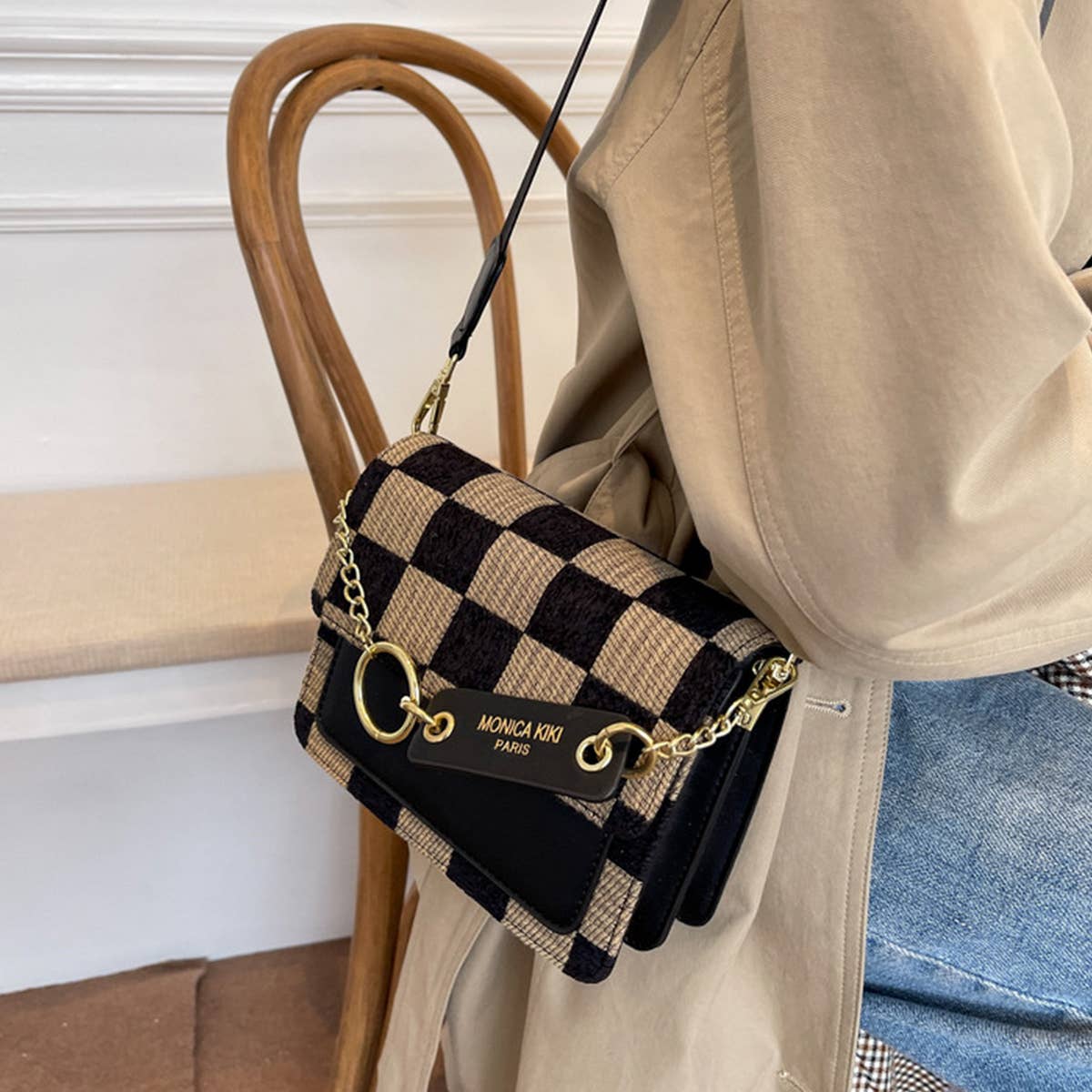 Trendy Checkered Pu Crossbody Bag For Women_Cwab1545