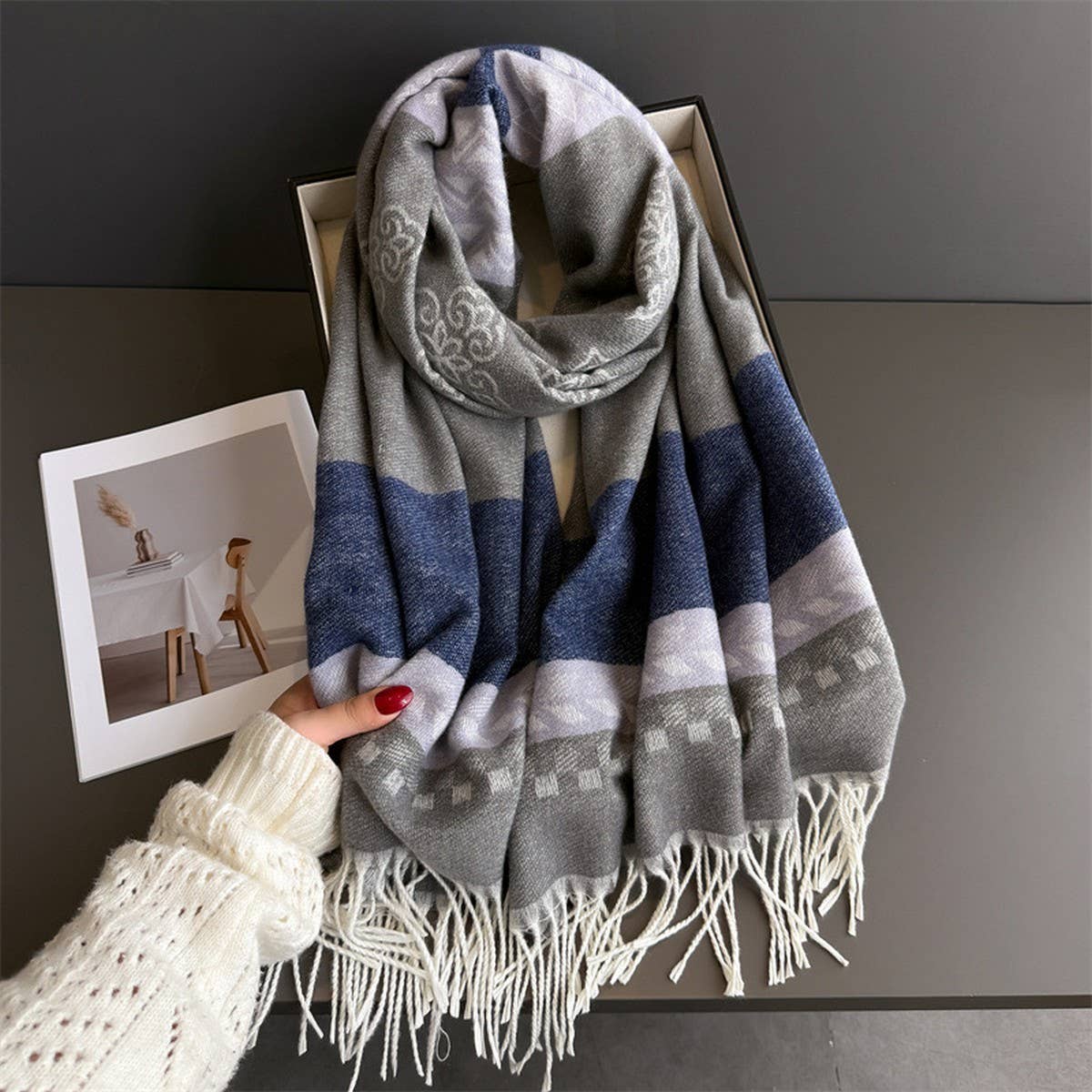 Winter Plaid Colorblock Tassel Scarf Wrap Unisex_Cwasc03273