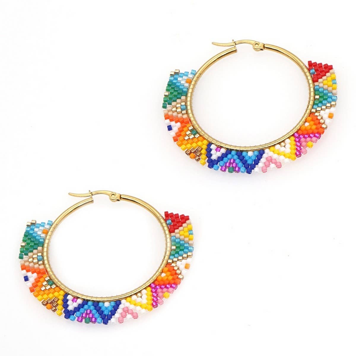 BEADED RICE BEADS HAND WOVEN COLORFUL EARRINGS_CWMM3873