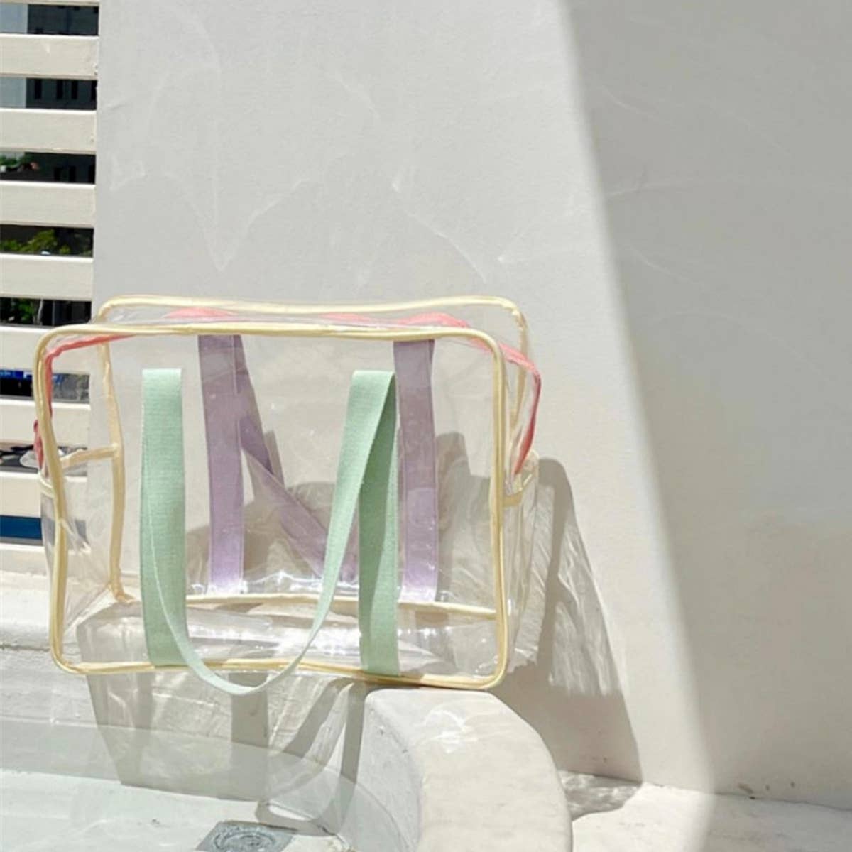 Transparent Beach Bag With Colorful Shoulder Straps_Cwab1923