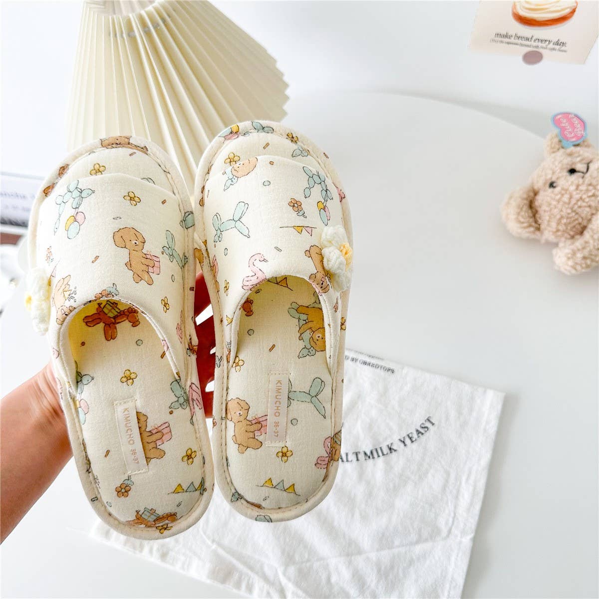 3D FLOWER BIRTHDAY DOG OPEN TOE HOME SLIPPERS_CWMM2972