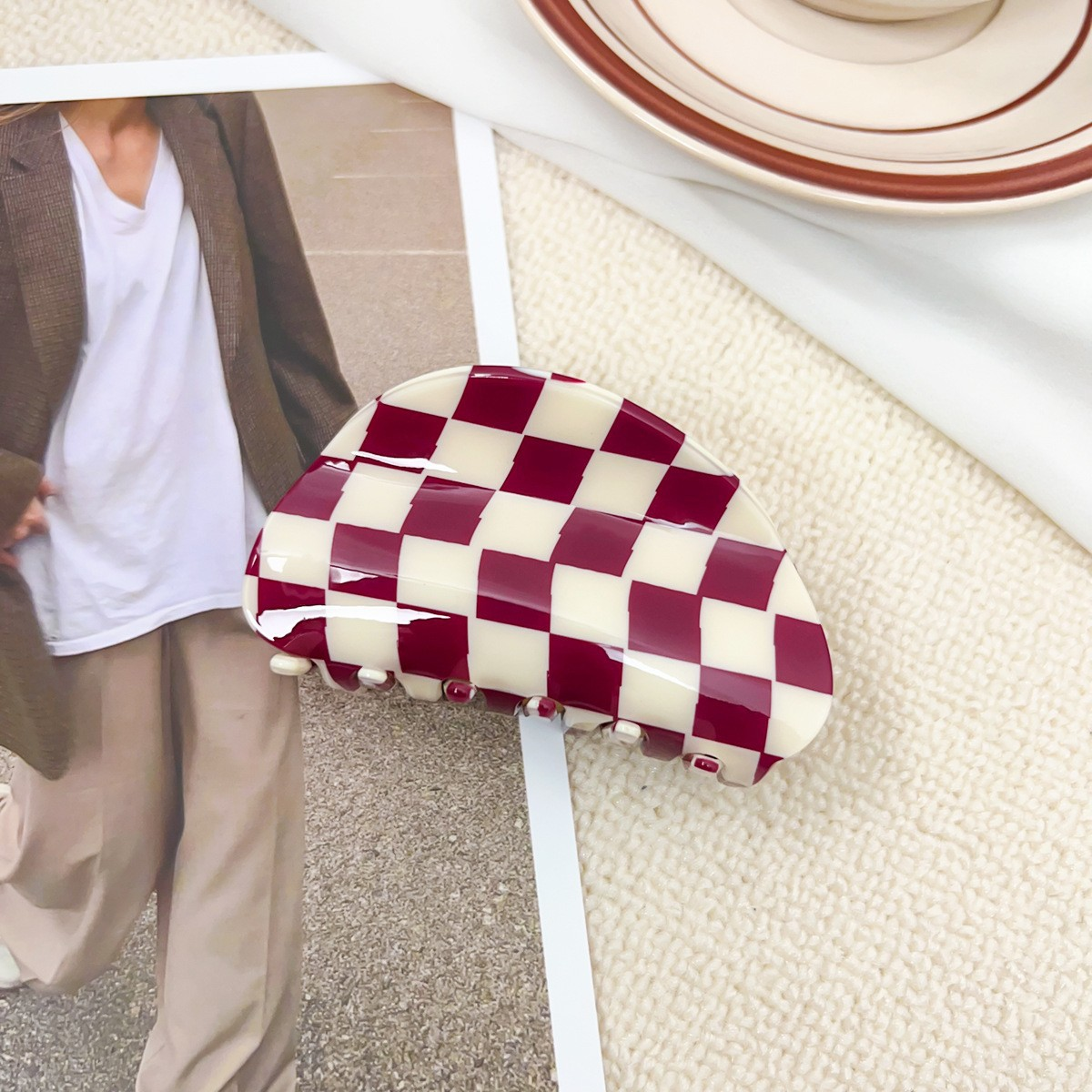 Checkerboard Hair Claw ? Candy Color Acetate Look_Cwmm10084