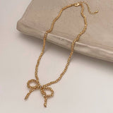 Wear High-End Metal Round Bead Bow Necklace