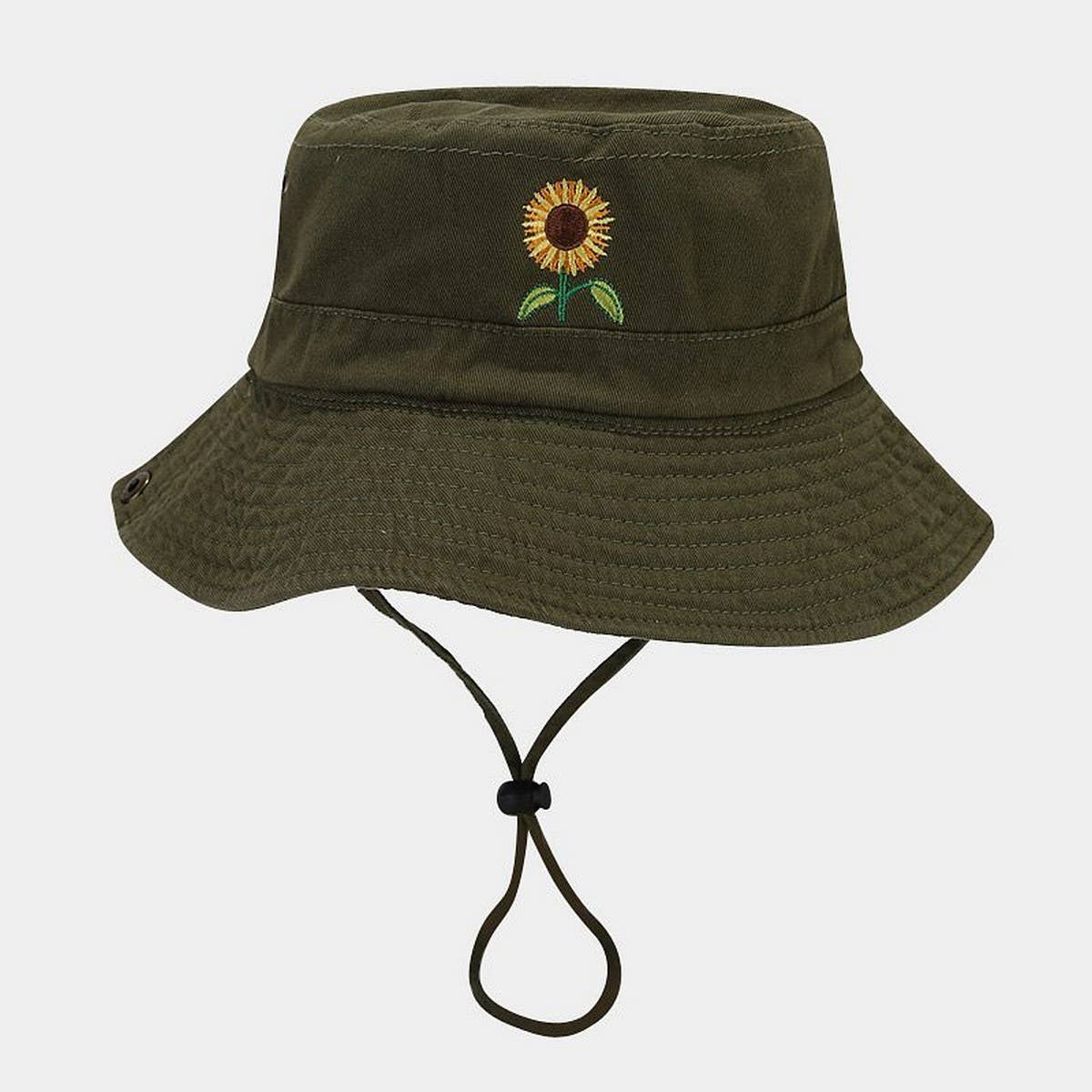 Vintage Floral Cotton Sun Hat With Wide Brim_Cwah3822