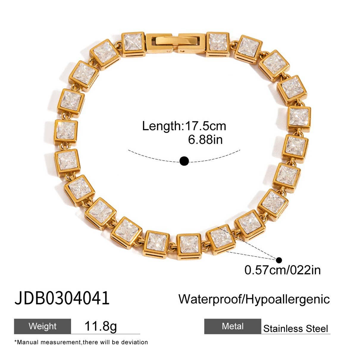 18K GOLD SQUARE ZIRCON TENNIS BRACELET MINIMALIST_CWAJE4778