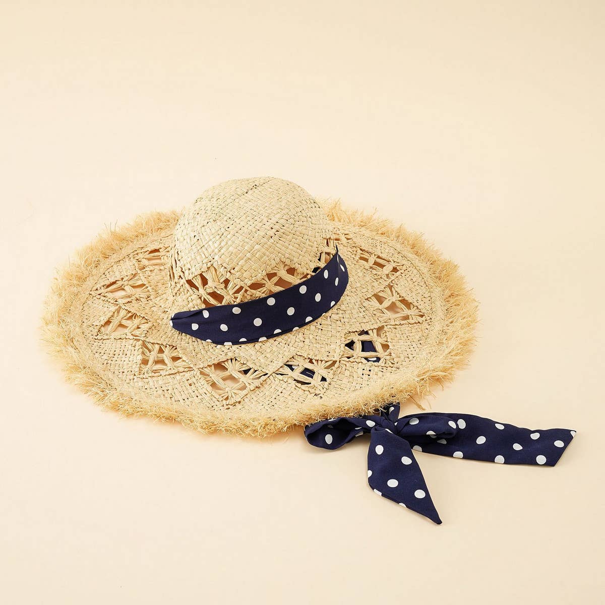 SOLID COLOR SPOTTED STRAP SUN HAT_CWAH1437