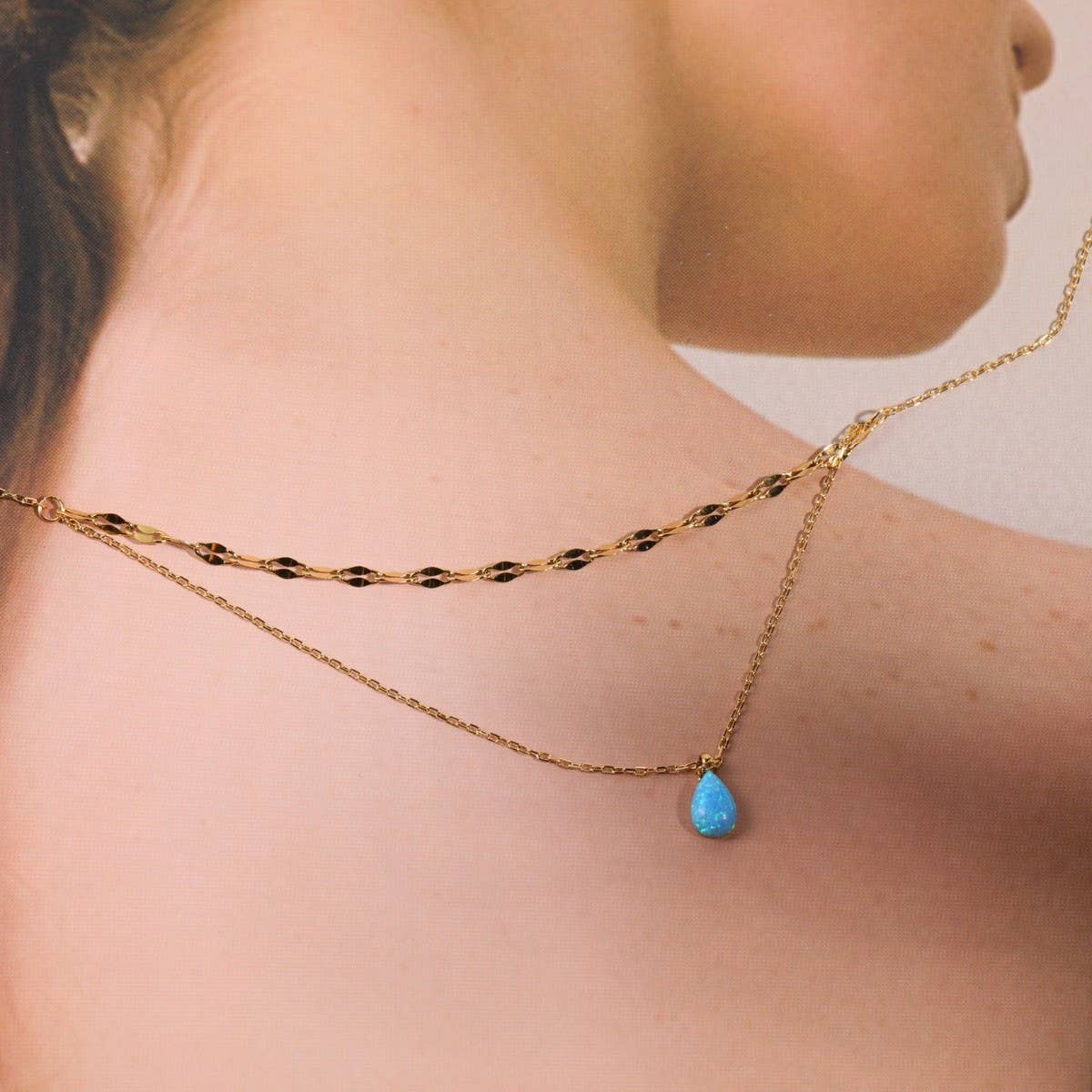 BLUE TEARS SMALL OPAL DOUBLE LAYER NECKLACE_CWMM5552