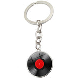 BLACK VINYL RECORD TIME GEMSTONE KEYCHAIN PENDANT_CWMM0495