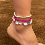 BOHO BEADED ANKLET STARFISH SHELL CHARMS_CWMM6344