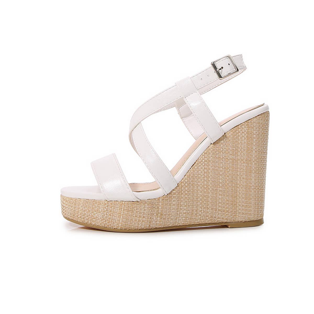 SOLID COLOR SQUARE TOE CROSS STRAP HIGH HEELS_CWSHS0645