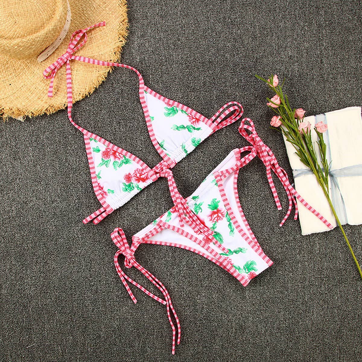 CONTRAST PRINT STRAPPY BIKINI SWIMSUIT_CWMW0240