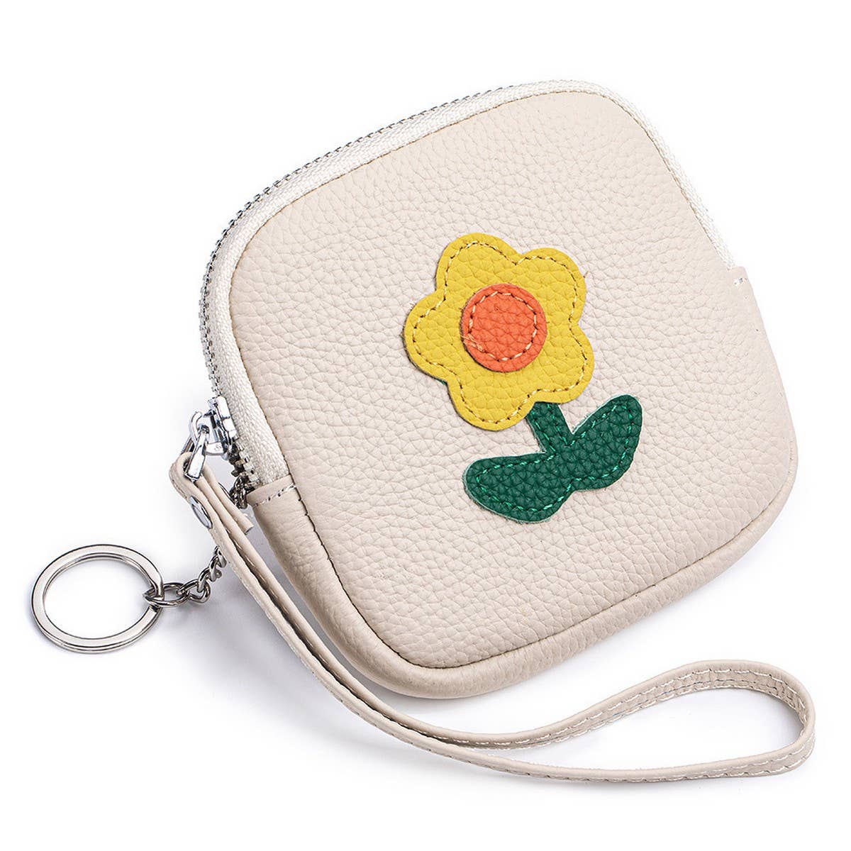 LEATHER SUNFLOWER WRISTLET MINI COIN POUCH_CUAB00399